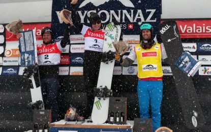 Podio de Lucas Eguibar en el último snowboard cross individual de la temporada en Veysonnaz (Suiza)