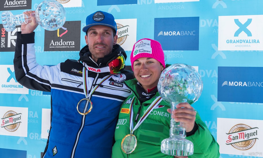 Bastien Montes y Valentina Greggio ganan los Globos de Cristal 2017 de la Copa del Mundo de esquí de velocidad en Grandvalira