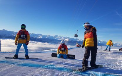 Los riders del MovistarSBX Team Eguibar, Hernández y Roure, en la primera Copa del Mundo de Valmanenco (ITA)